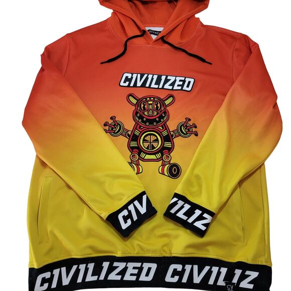 CIVILIZED Men's ROBOT PULLOVER HOODIE ORANGE YELLOW SIZE 2X Streetwear Skater - Picture 3 of 9